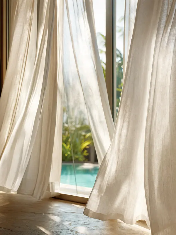 Linen curtains with light coming through